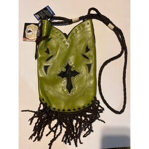 NWT Montana Silversmiths Bling Cowgirl Leather Crossbody Purse, Fringe & Cross